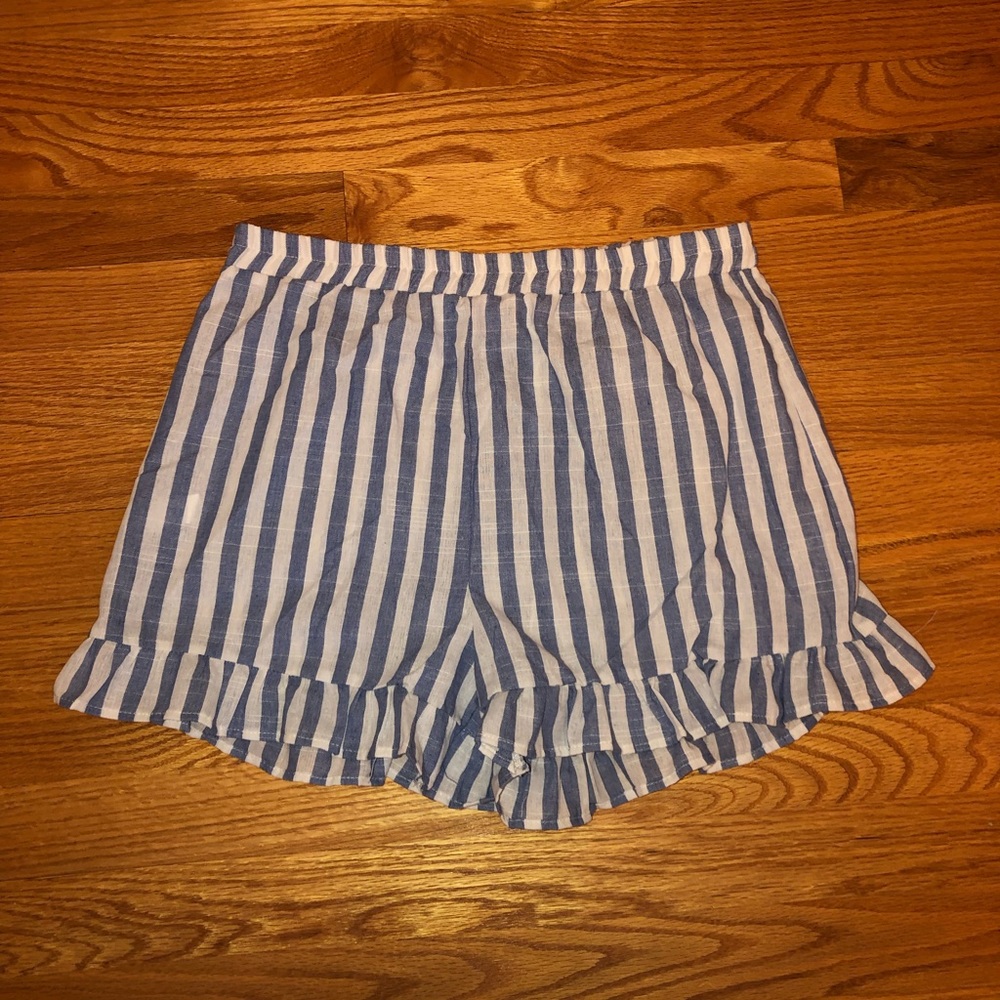 Blue and White Elastic-waist Shorts